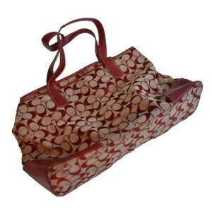 Coach Handbag Red Leather and Canvase No G2K-6336 Good Condition